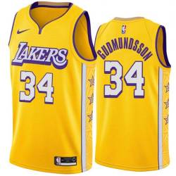 2019-20City Petur Gudmundsson Twill Basketball Jersey -Lakers #34 Gudmundsson Twill Jerseys, FREE SHIPPING