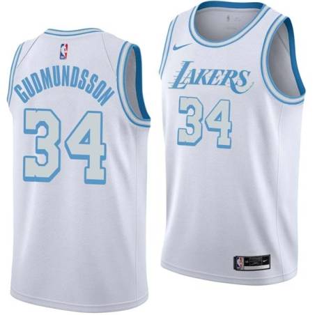 2020-21City Petur Gudmundsson Twill Basketball Jersey -Lakers #34 Gudmundsson Twill Jerseys, FREE SHIPPING