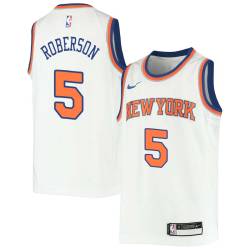 White Anthony Roberson Twill Basketball Jersey -Knicks #5 Roberson Twill Jerseys, FREE SHIPPING