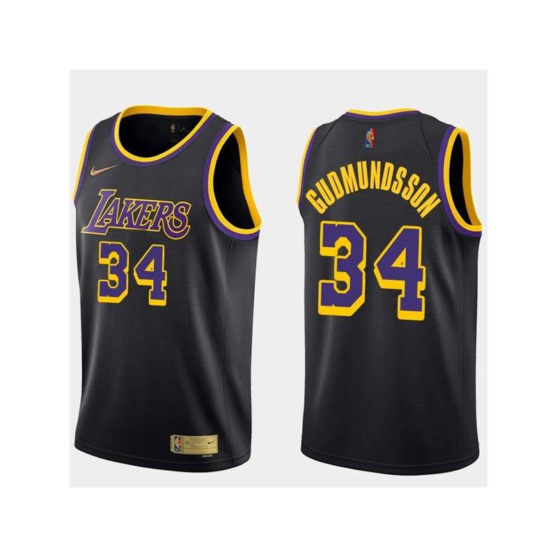 2020-21Earned Petur Gudmundsson Twill Basketball Jersey -Lakers #34 Gudmundsson Twill Jerseys, FREE SHIPPING