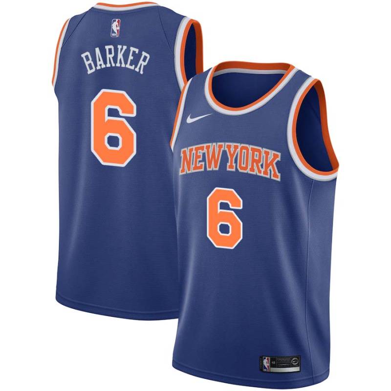 Blue Tom Barker Twill Basketball Jersey -Knicks #6 Barker Twill Jerseys, FREE SHIPPING