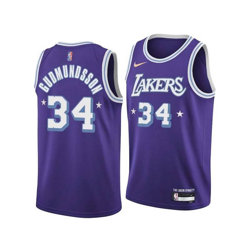 2021-22City Petur Gudmundsson Twill Basketball Jersey -Lakers #34 Gudmundsson Twill Jerseys, FREE SHIPPING