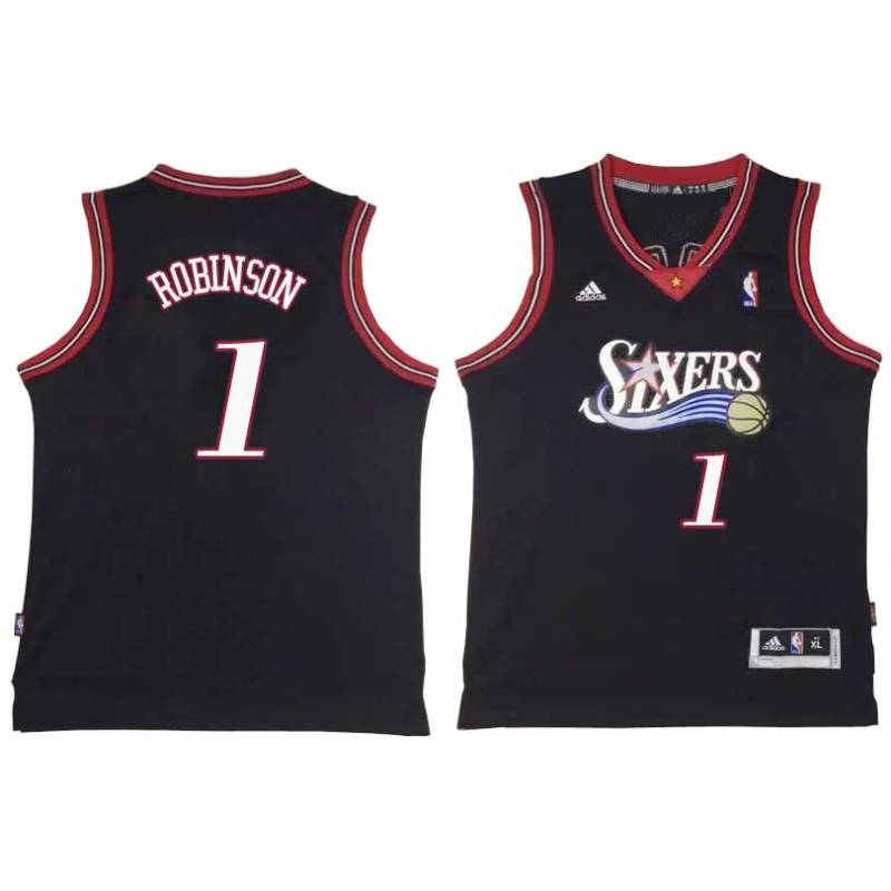 Black Throwback Glenn Robinson Twill Basketball Jersey -76ers #1 Robinson Twill Jerseys, FREE SHIPPING