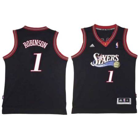 Black Throwback Glenn Robinson Twill Basketball Jersey -76ers #1 Robinson Twill Jerseys, FREE SHIPPING