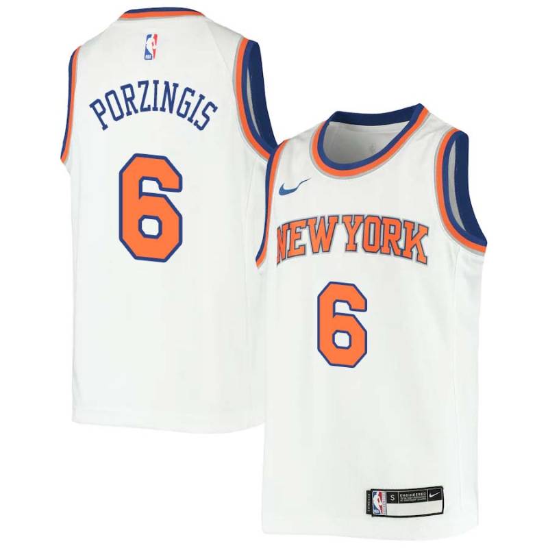 White Kristaps Porzingis Twill Basketball Jersey -Knicks #6 Porzingis Twill Jerseys, FREE SHIPPING
