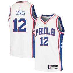 White Larry Jones Twill Basketball Jersey -76ers #12 Jones Twill Jerseys, FREE SHIPPING