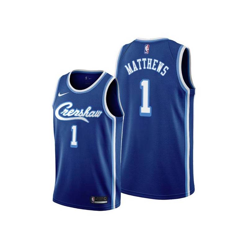 Crenshaw Wes Matthews Twill Basketball Jersey -Lakers #1 Matthews Twill Jerseys, FREE SHIPPING