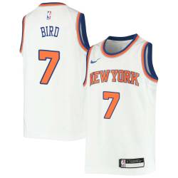 White Jerry Bird Twill Basketball Jersey -Knicks #7 Bird Twill Jerseys, FREE SHIPPING