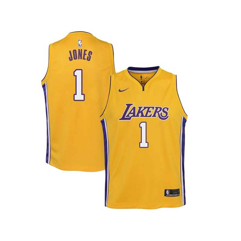 Gold2 Earl Jones Twill Basketball Jersey -Lakers #1 Jones Twill Jerseys, FREE SHIPPING