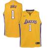 Gold2 Earl Jones Twill Basketball Jersey -Lakers #1 Jones Twill Jerseys, FREE SHIPPING
