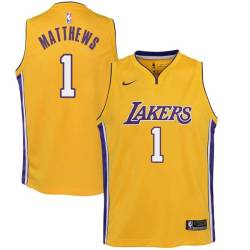 Gold2 Wes Matthews Twill Basketball Jersey -Lakers #1 Matthews Twill Jerseys, FREE SHIPPING