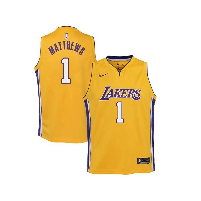 Gold2 Wes Matthews Twill Basketball Jersey -Lakers #1 Matthews Twill Jerseys, FREE SHIPPING