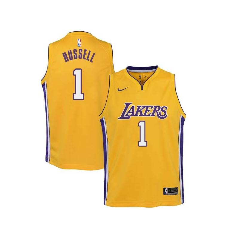 Gold2 D'Angelo Russell Twill Basketball Jersey -Lakers #1 Russell Twill Jerseys, FREE SHIPPING