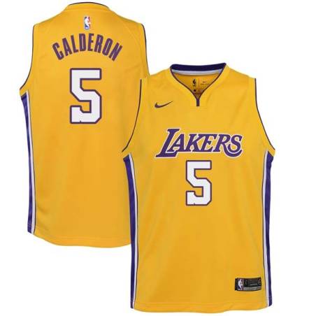 Gold2 Jose Calderon Twill Basketball Jersey -Lakers #5 Calderon Twill Jerseys, FREE SHIPPING