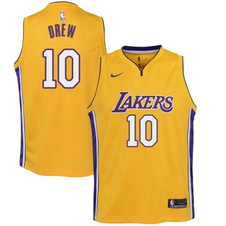 Gold2 Larry Drew Twill Basketball Jersey -Lakers #10 Drew Twill Jerseys, FREE SHIPPING