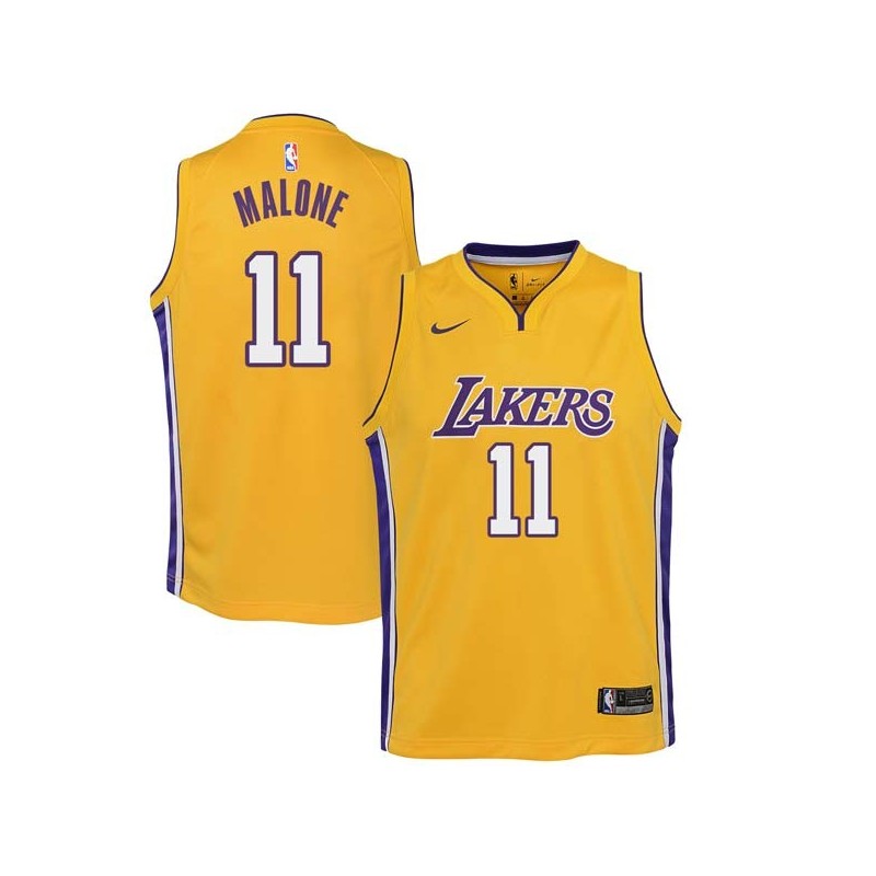 Gold2 Karl Malone Twill Basketball Jersey -Lakers #11 Malone Twill Jerseys, FREE SHIPPING