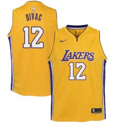 Gold2 Vlade Divac Twill Basketball Jersey -Lakers #12 Divac Twill Jerseys, FREE SHIPPING