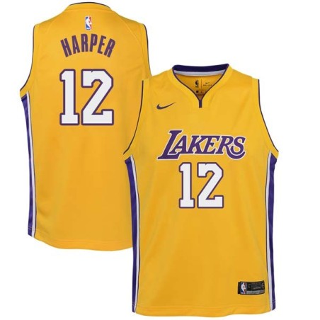 Gold2 Derek Harper Twill Basketball Jersey -Lakers #12 Harper Twill Jerseys, FREE SHIPPING