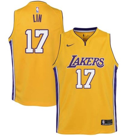 Gold2 Jeremy Lin Twill Basketball Jersey -Lakers #17 Lin Twill Jerseys, FREE SHIPPING