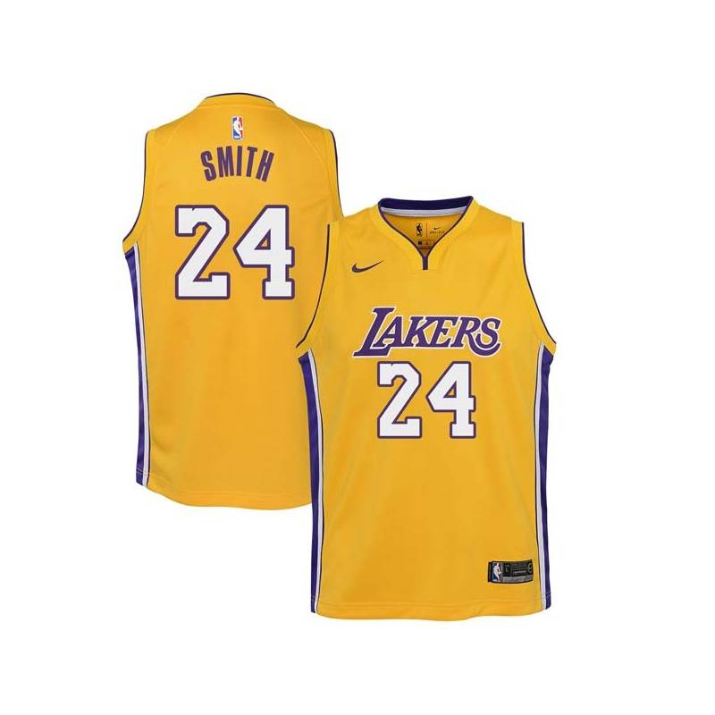 Gold2 Bobby Smith Twill Basketball Jersey -Lakers #24 Smith Twill Jerseys, FREE SHIPPING