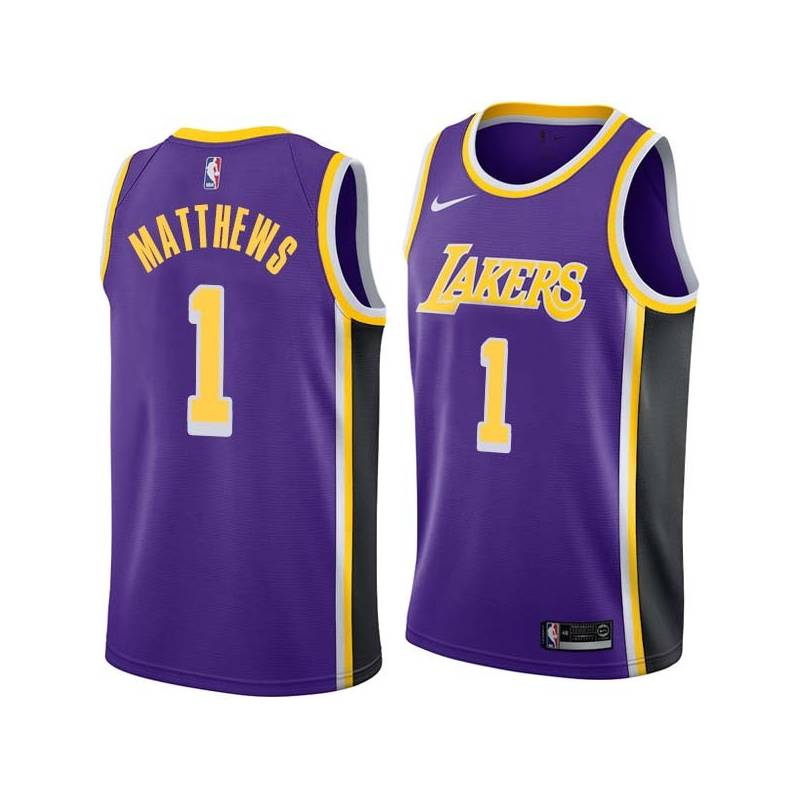 Purple Wes Matthews Twill Basketball Jersey -Lakers #1 Matthews Twill Jerseys, FREE SHIPPING