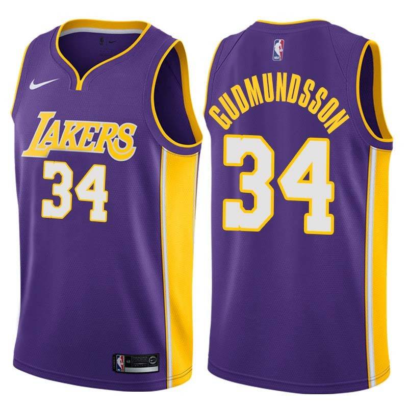 Purple2 Petur Gudmundsson Twill Basketball Jersey -Lakers #34 Gudmundsson Twill Jerseys, FREE SHIPPING