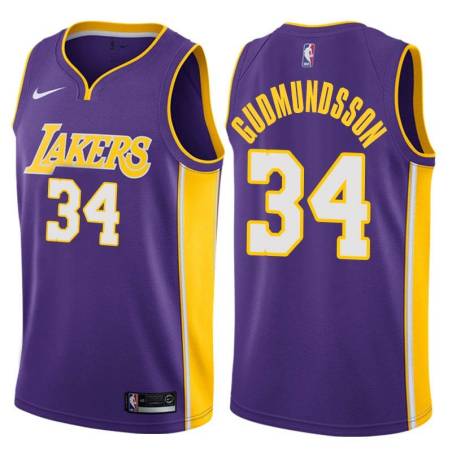 Purple2 Petur Gudmundsson Twill Basketball Jersey -Lakers #34 Gudmundsson Twill Jerseys, FREE SHIPPING