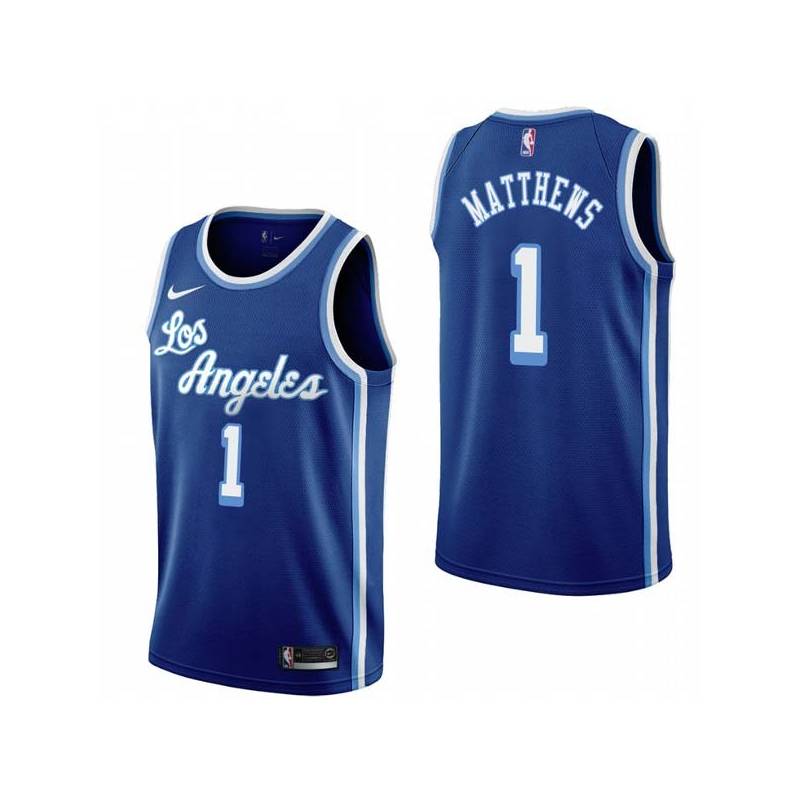 Royal Classic Wes Matthews Twill Basketball Jersey -Lakers #1 Matthews Twill Jerseys, FREE SHIPPING