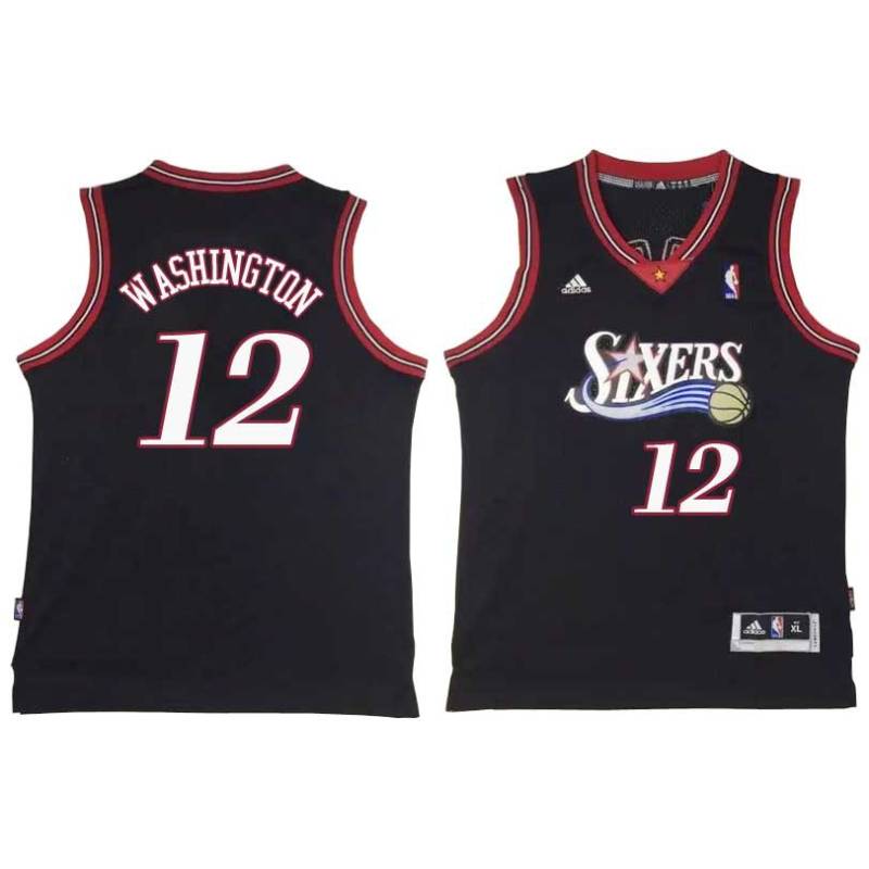 Black Throwback Jim Washington Twill Basketball Jersey -76ers #12 Washington Twill Jerseys, FREE SHIPPING