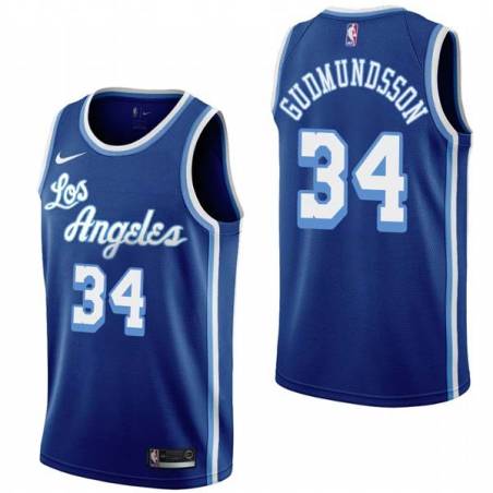 Royal Classic Petur Gudmundsson Twill Basketball Jersey -Lakers #34 Gudmundsson Twill Jerseys, FREE SHIPPING