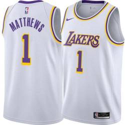 White Wes Matthews Twill Basketball Jersey -Lakers #1 Matthews Twill Jerseys, FREE SHIPPING