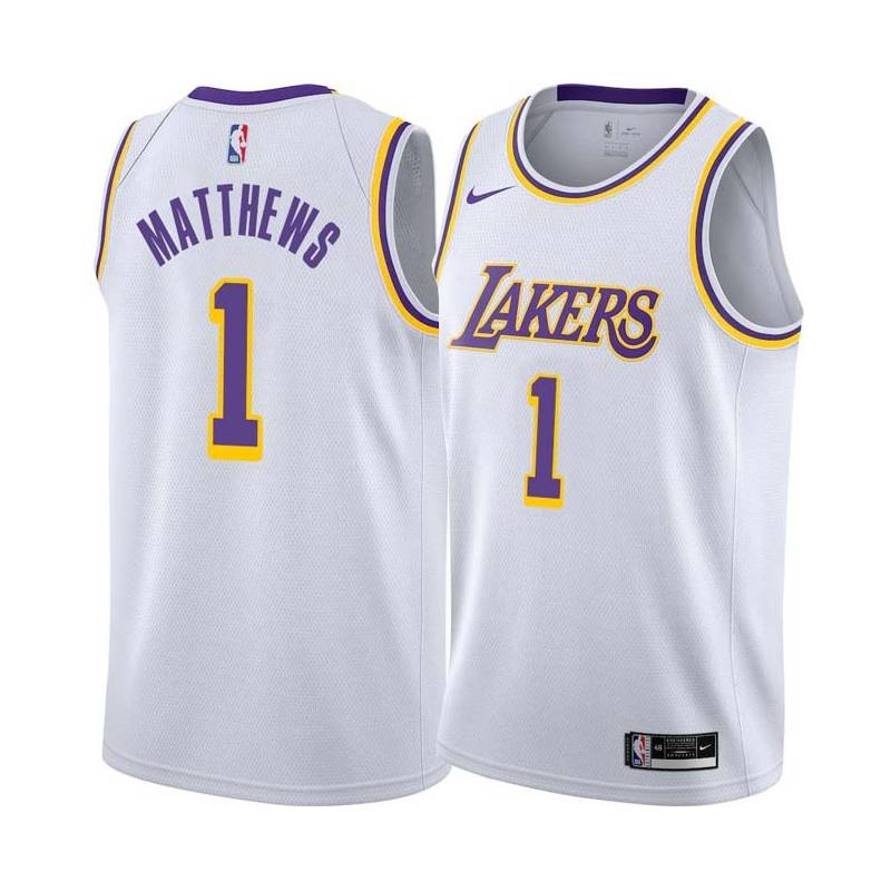 White Wes Matthews Twill Basketball Jersey -Lakers #1 Matthews Twill Jerseys, FREE SHIPPING