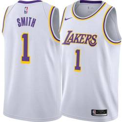 White Joe Smith Twill Basketball Jersey -Lakers #1 Smith Twill Jerseys, FREE SHIPPING