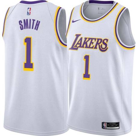 White Joe Smith Twill Basketball Jersey -Lakers #1 Smith Twill Jerseys, FREE SHIPPING