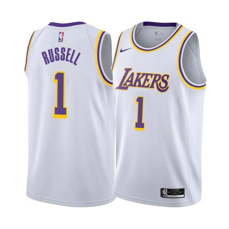 White D'Angelo Russell Twill Basketball Jersey -Lakers #1 Russell Twill Jerseys, FREE SHIPPING