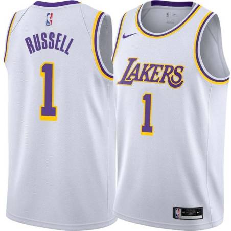 White D'Angelo Russell Twill Basketball Jersey -Lakers #1 Russell Twill Jerseys, FREE SHIPPING