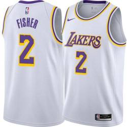 White Derek Fisher Twill Basketball Jersey -Lakers #2 Fisher Twill Jerseys, FREE SHIPPING
