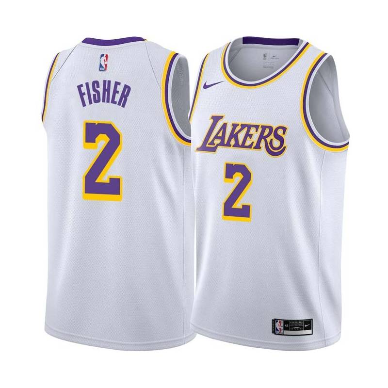 White Derek Fisher Twill Basketball Jersey -Lakers #2 Fisher Twill Jerseys, FREE SHIPPING