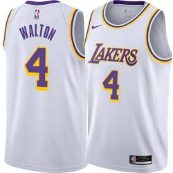 White Luke Walton Twill Basketball Jersey -Lakers #4 Walton Twill Jerseys, FREE SHIPPING