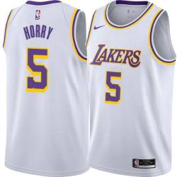 White Robert Horry Twill Basketball Jersey -Lakers #5 Horry Twill Jerseys, FREE SHIPPING