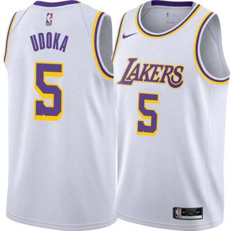 White Ime Udoka Twill Basketball Jersey -Lakers #5 Udoka Twill Jerseys, FREE SHIPPING