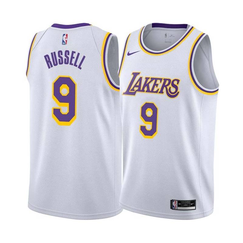 White Bryon Russell Twill Basketball Jersey -Lakers #9 Russell Twill Jerseys, FREE SHIPPING