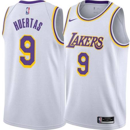 White Marcelo Huertas Twill Basketball Jersey -Lakers #9 Huertas Twill Jerseys, FREE SHIPPING