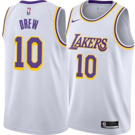 White Larry Drew Twill Basketball Jersey -Lakers #10 Drew Twill Jerseys, FREE SHIPPING