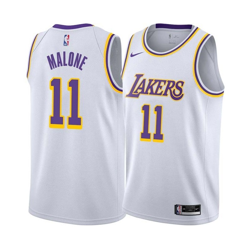 White Karl Malone Twill Basketball Jersey -Lakers #11 Malone Twill Jerseys, FREE SHIPPING