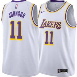 White Wesley Johnson Twill Basketball Jersey -Lakers #11 Johnson Twill Jerseys, FREE SHIPPING