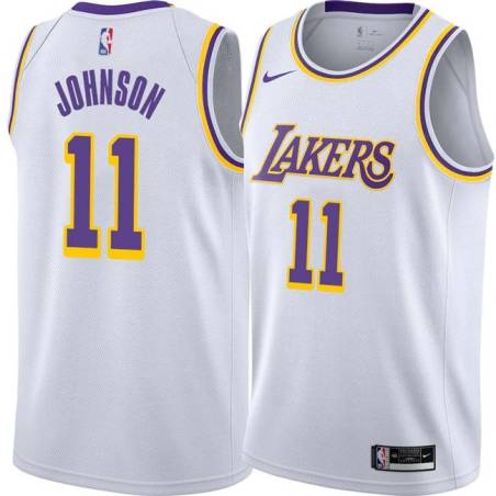 White Wesley Johnson Twill Basketball Jersey -Lakers #11 Johnson Twill Jerseys, FREE SHIPPING