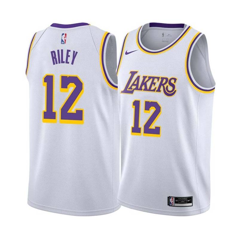 White Pat Riley Twill Basketball Jersey -Lakers #12 Riley Twill Jerseys, FREE SHIPPING