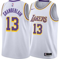 White Wilt Chamberlain Twill Basketball Jersey -Lakers #13 Chamberlain Twill Jerseys, FREE SHIPPING