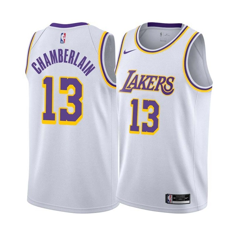 White Wilt Chamberlain Twill Basketball Jersey -Lakers #13 Chamberlain Twill Jerseys, FREE SHIPPING